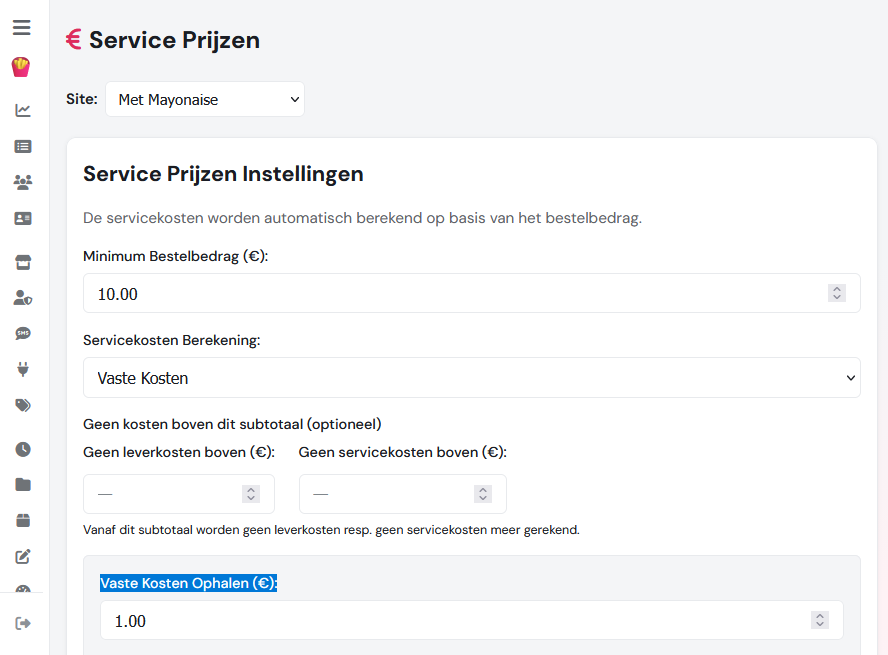 Serviceprijzen — ophalen, leveren en zones